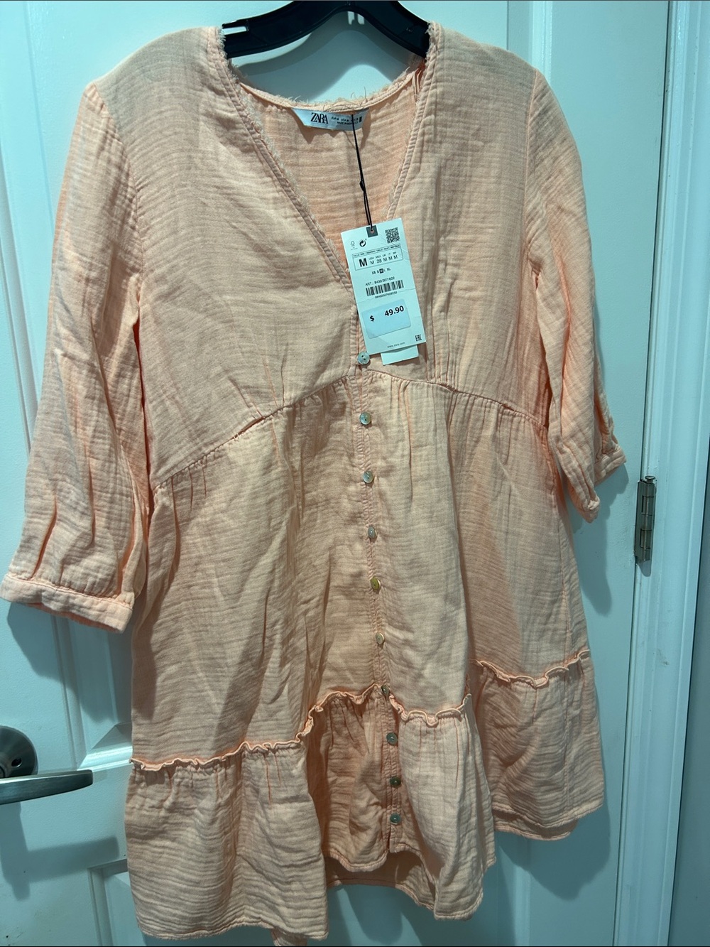 Zara Soft Peach Button-Front Tiered Tunic